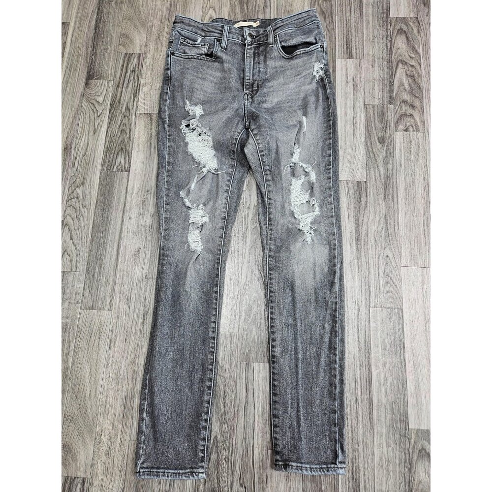 Levi's 721 High Rise Skinny Jeans Womens 29 Gray Distressed Ripped Stretch Denim